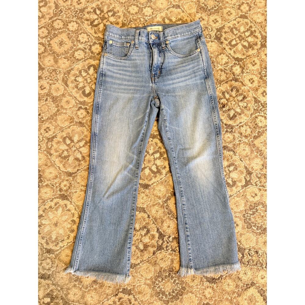 Madewell Cali Demi Boot Jeans Womens 27p Light Wash Raw Hem Cropped Flare Denim